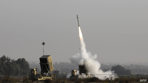 An Israeli missile launched from the Iron Dome defence missile system, designed to intercept and destroy incoming short-range…