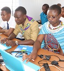 Students in the Internet School, part of the Digital Village in Ololosokwan, Ngorongoro
