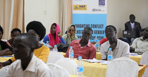Journalists attending a session during the 5-day capacity building workshop on conflict sensitive and gender responsive reporting in Juba