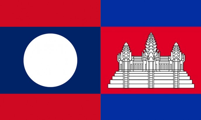 Flags of Cambodia and Lao People's Democratic Republic