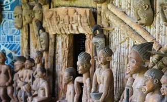 Wooden African sculptures of people 