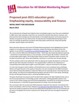 Technical Paper: Proposed post-2015 education goals: Emphasizing equity, measurability and finance