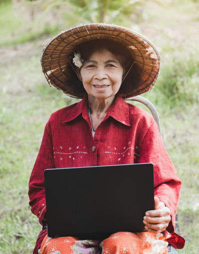 Rural woman with laptop