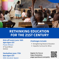 The Hackathon Piaget “Rethinking Education for the 21st Century” flyer