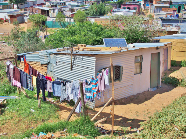 Solar panel on a home in an informal settlement in Enkanini, South Africa