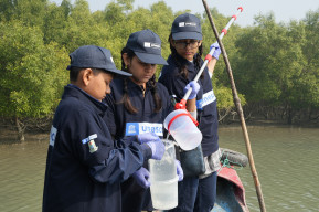Des écoliers et des étudiants participent au prélèvement de l'ADN environnemental dans les Sundarbans, au Bangladesh, dans le cadre de l’initiative de l'UNESCO
