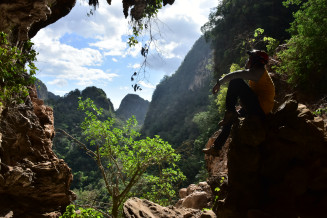 The geopark is known for its spectacular karst towers, seen here from the kalibong aloa cave geosite. Maros Pangkep UNESCO Global Geopark, Indonesia