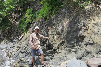 The outcrop of low grade metamorphic rock from the Silurian-Devon Ligu Formation, Raja Ampat UNESCO Global Geopark, Indonesia