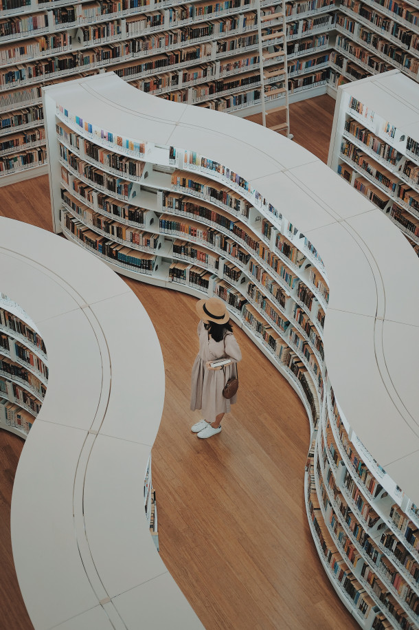 Woman in a library