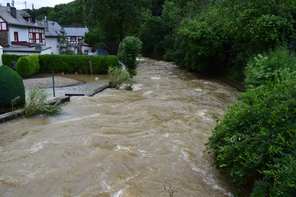 Huge flood of the Elz river in Monreal, Germany, in July 2021