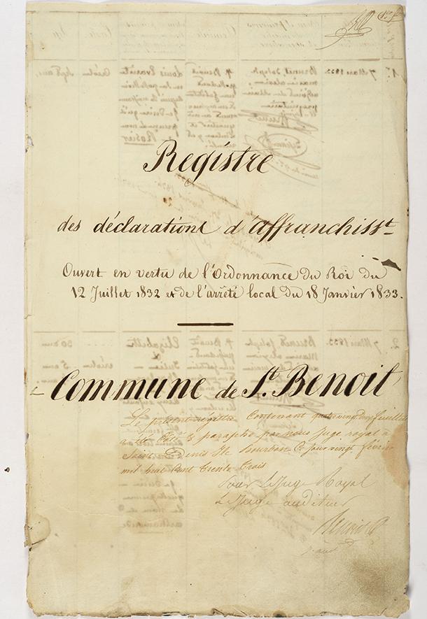 Registre nominatif d'esclaves conservé aux Archives territoriales de Guyane