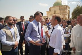 Emmanuel Macron, President of France visits UNESCO works in Mosul