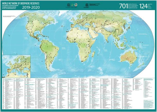 map of world network of biosphere reserves 2019-2020